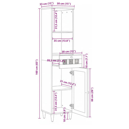 vidaXL Badezimmerschrank mit Schubladen Walnuss 38 x 33 x 160 cm