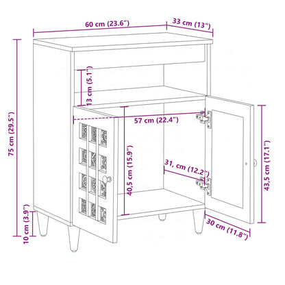 Sideboard mit Speicher Walnuss 60 x 33 x 75 cm Massivholz Mango