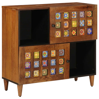 Sideboard mit Speicher Walnuss 80 x 33 x 75 cm Massivholz Mango