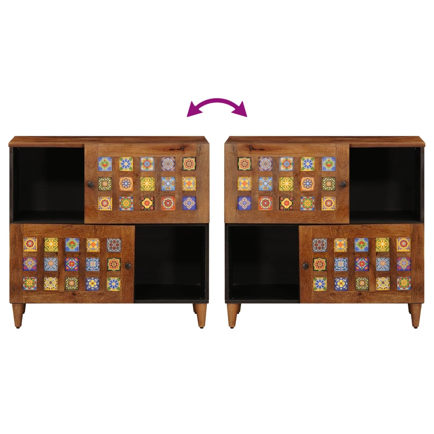 Sideboard mit Speicher Walnuss 80 x 33 x 75 cm Massivholz Mango