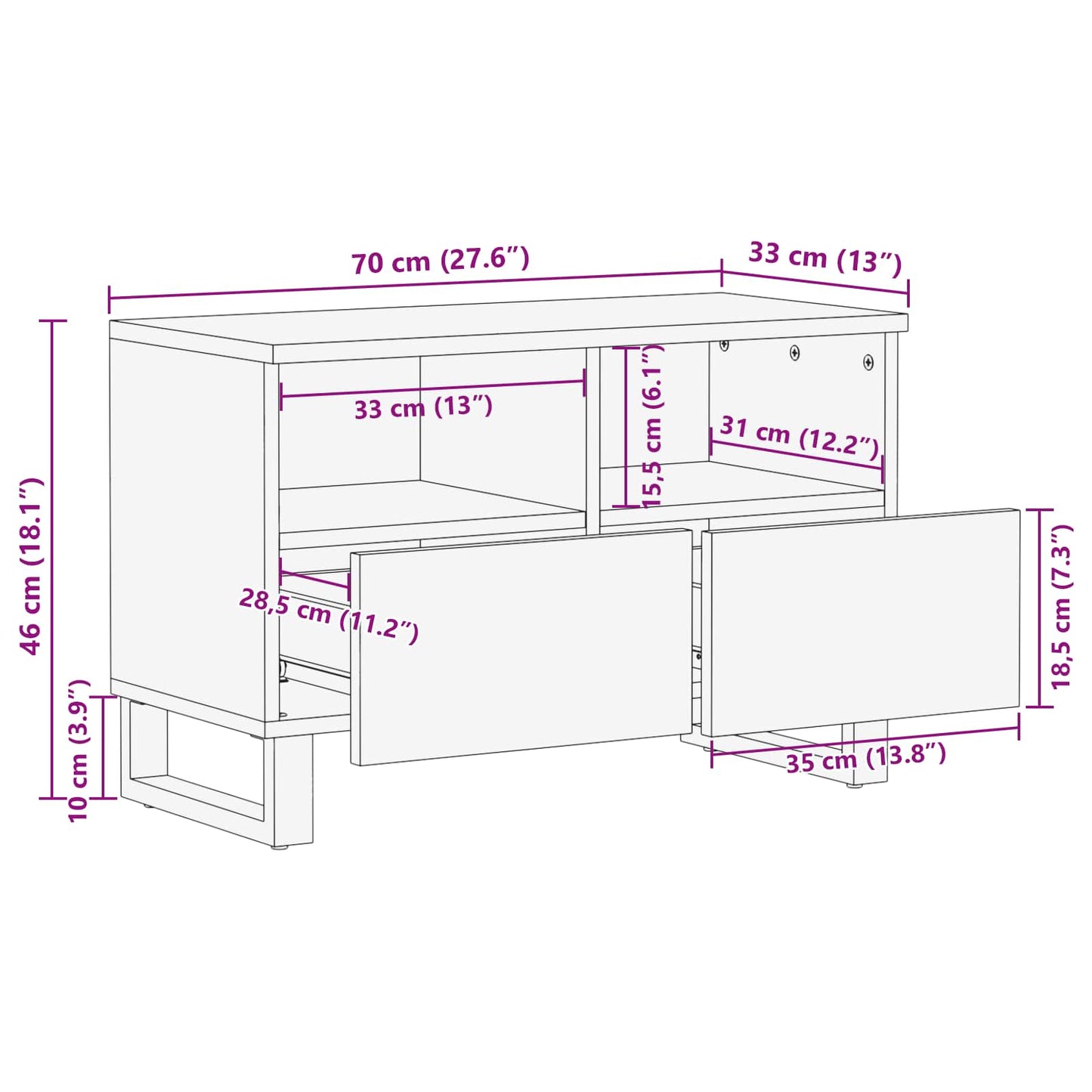 vidaXL TV-Schränk mit Speicher Braun 70 x 33 x 46 cm Massivholz Mango