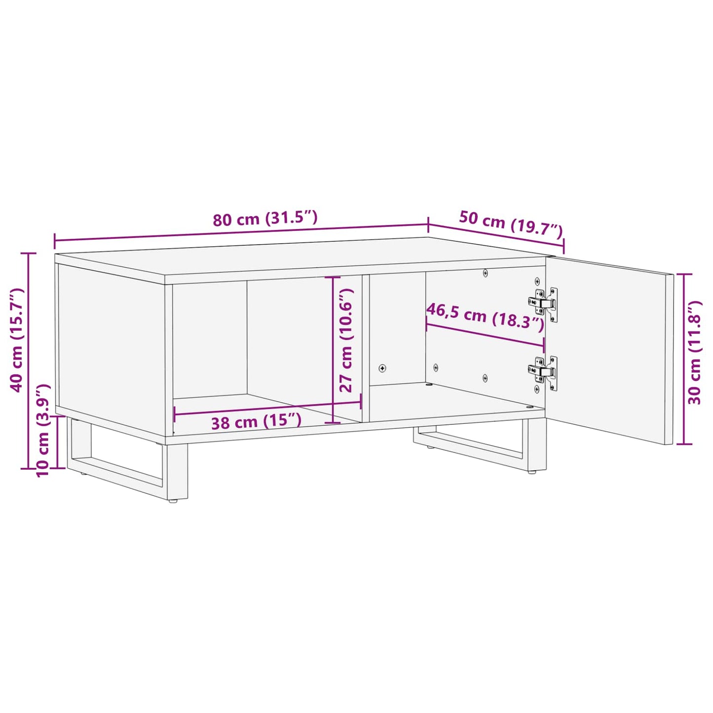 vidaXL Couchtisch Braun 80 x 50 x 40 cm Massivholz Mango