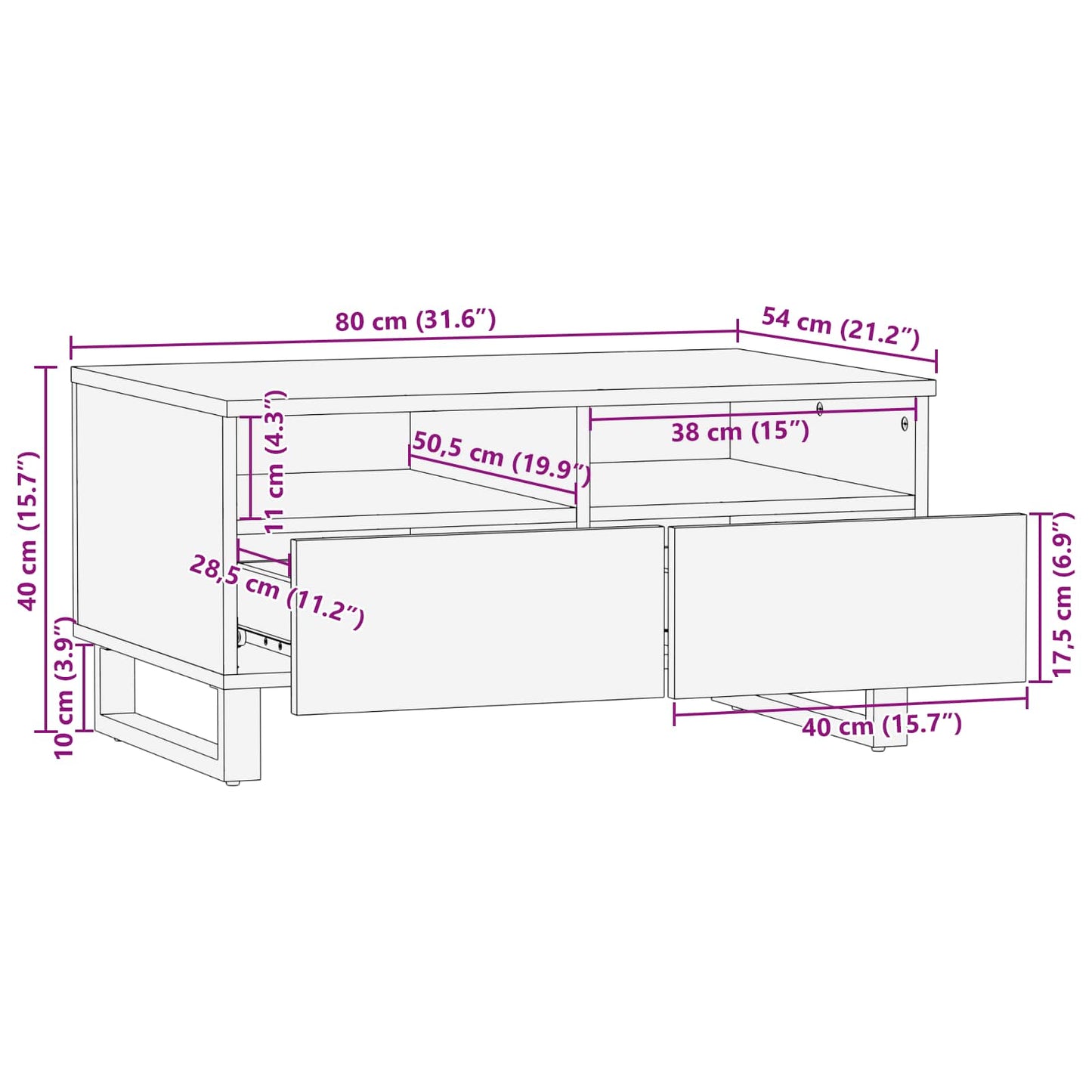 vidaXL Couchtisch Braun 80 x 54 x 40 cm Massivholz Mango