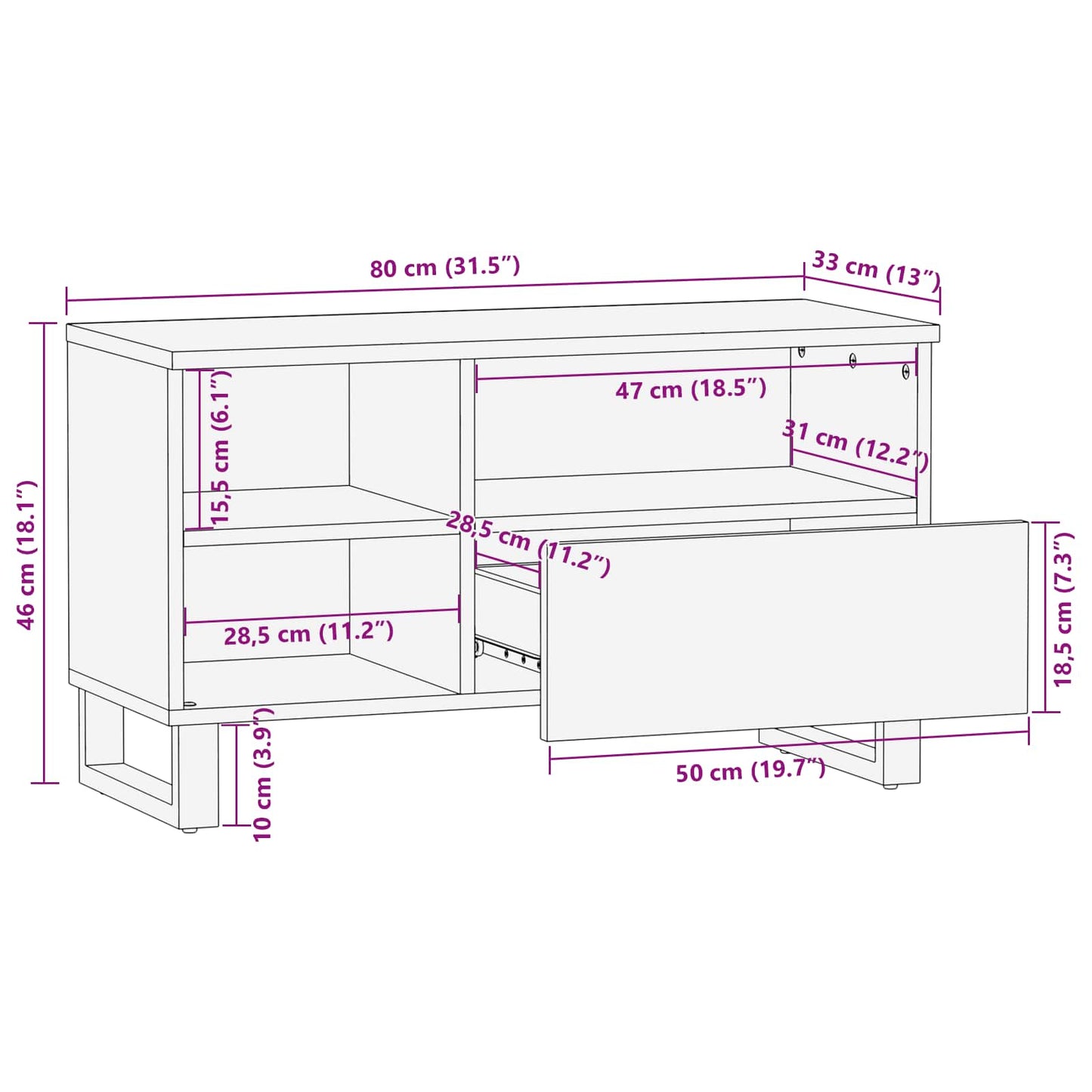 vidaXL TV-Schränk mit Regal Braun 80 x 33 x 46 cm Massivholz Mango