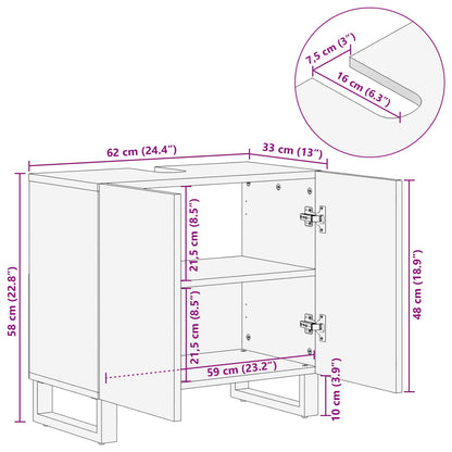 vidaXL Waschbeckenschrank Natur 62 x 33 x 58 cm Massivholz Mango