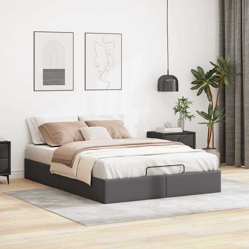 vidaXL Ottoman-Bett ohne Matratze Grau 140x190 cm Kunstleder