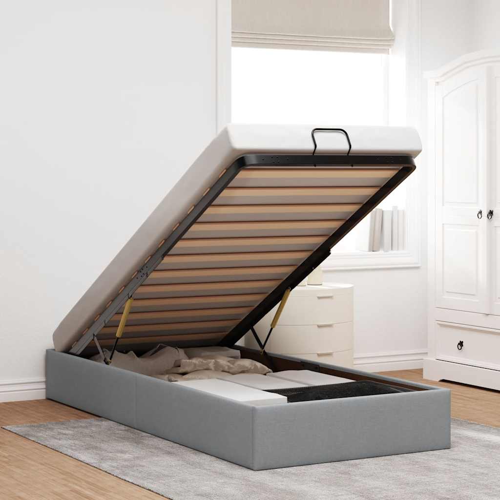 vidaXL Ottoman-Bett ohne Matratze Hellgrau 90x200 cm Stoff