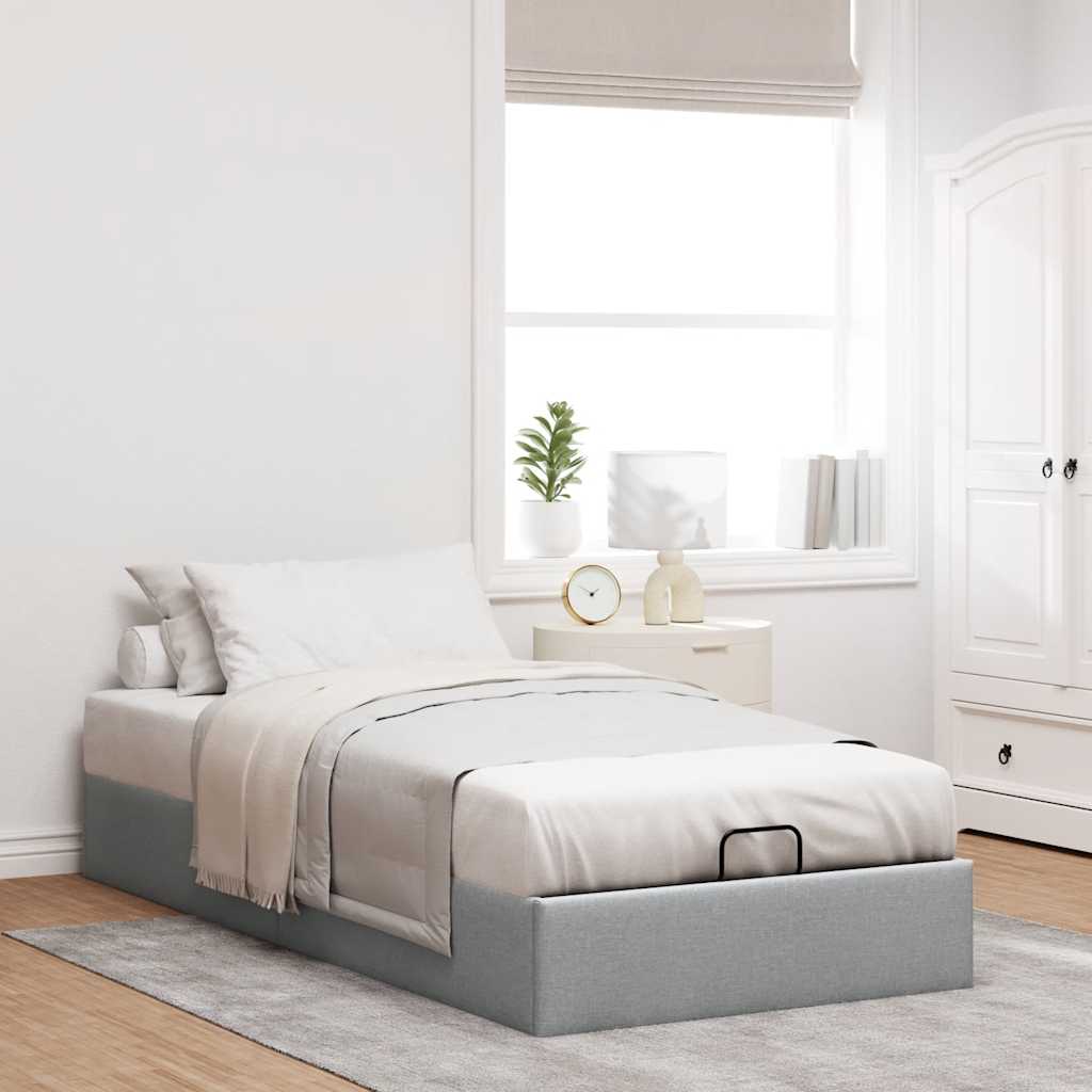 vidaXL Ottoman-Bett ohne Matratze Hellgrau 100x200 cm Stoff