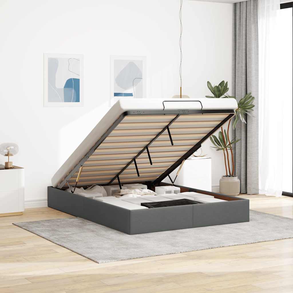 Ottoman-Bett ohne Matratze Dunkelgrau 140x190 cm Stoff