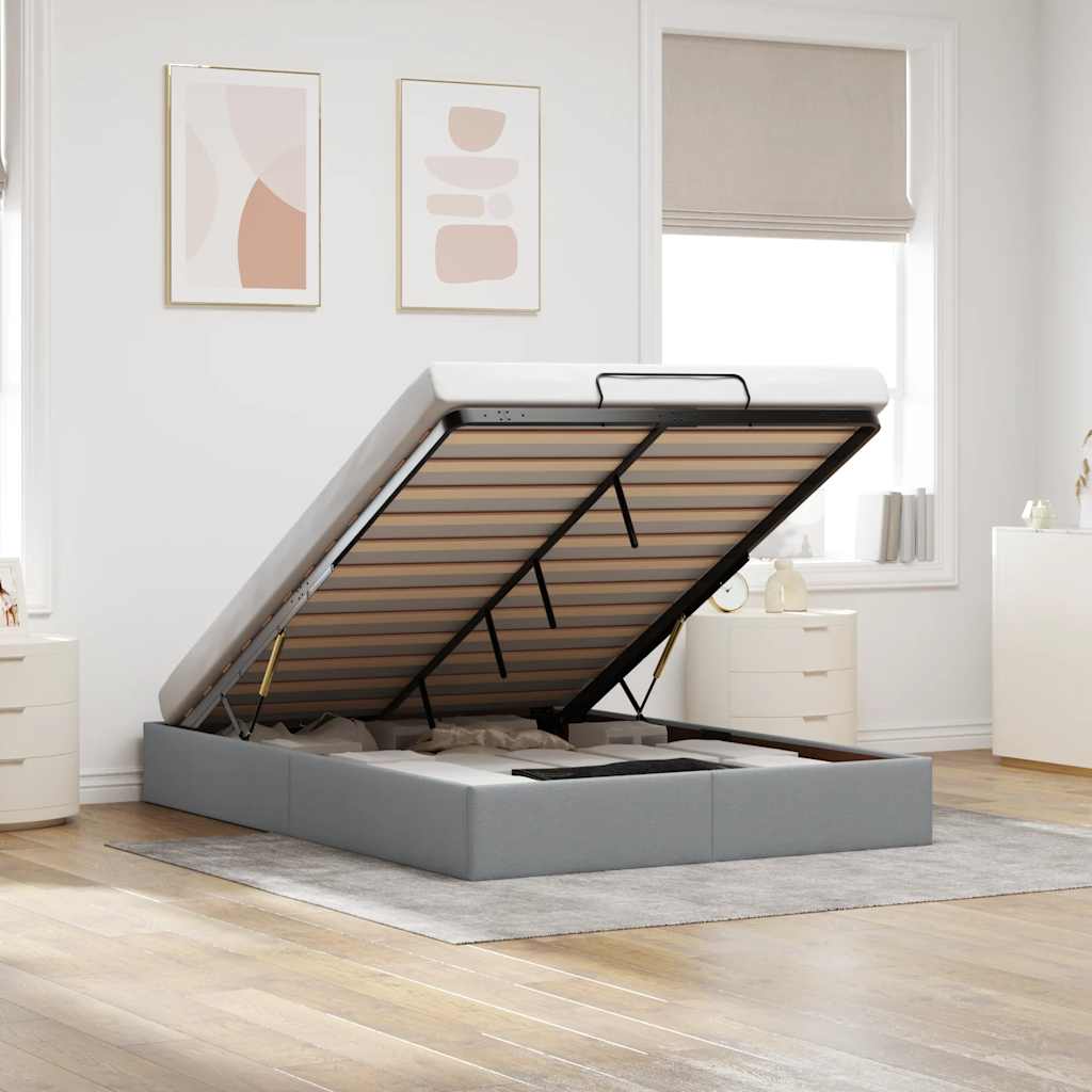 vidaXL Ottoman-Bett ohne Matratze Hellgrau 140x200 cm Stoff