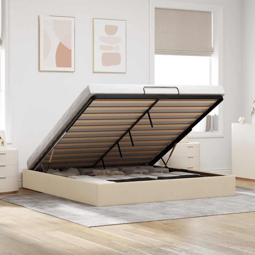 vidaXL Lit coffre sans matelas crème 200x200 cm tissu