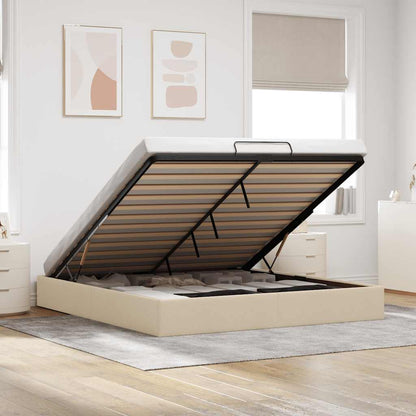 vidaXL Lit coffre sans matelas crème 200x200 cm tissu
