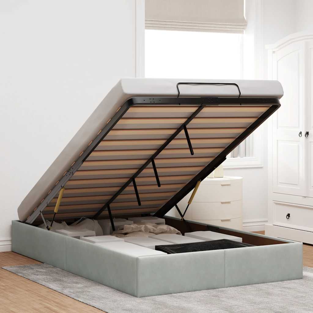 Ottoman-Bett ohne Matratze Hellgrau 120x190 cm Samt