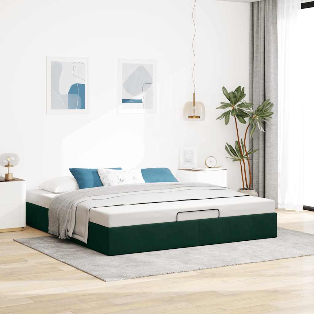 vidaXL Ottoman-Bett ohne Matratze Dunkelgrün 160x200 cm Samt