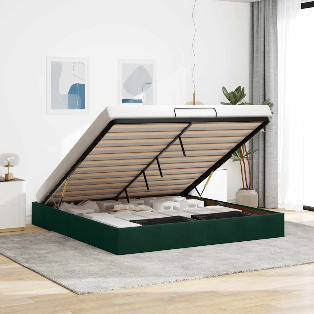 vidaXL Ottoman-Bett ohne Matratze Dunkelgrün 160x200 cm Samt