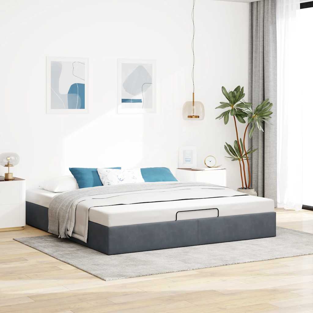 vidaXL Lit coffre sans matelas Gris foncé 200x200 cm Velours