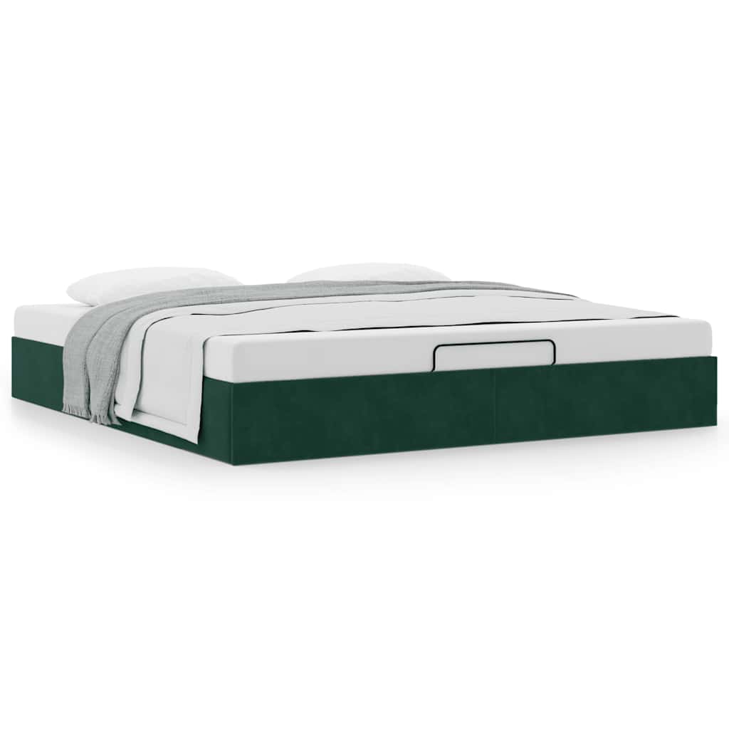 vidaXL Lit coffre sans matelas Vert foncé 200x200 cm Velours