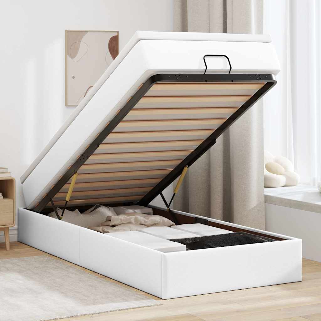 vidaXL Ottoman-Bett mit Matratze Weiß 80x200 cm Kunstleder