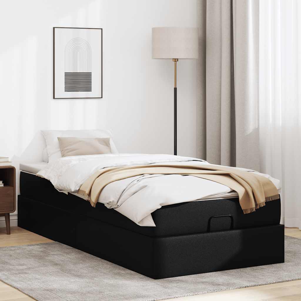 vidaXL Ottoman-Bett mit Matratze Schwarz 90x190 cm Kunstleder
