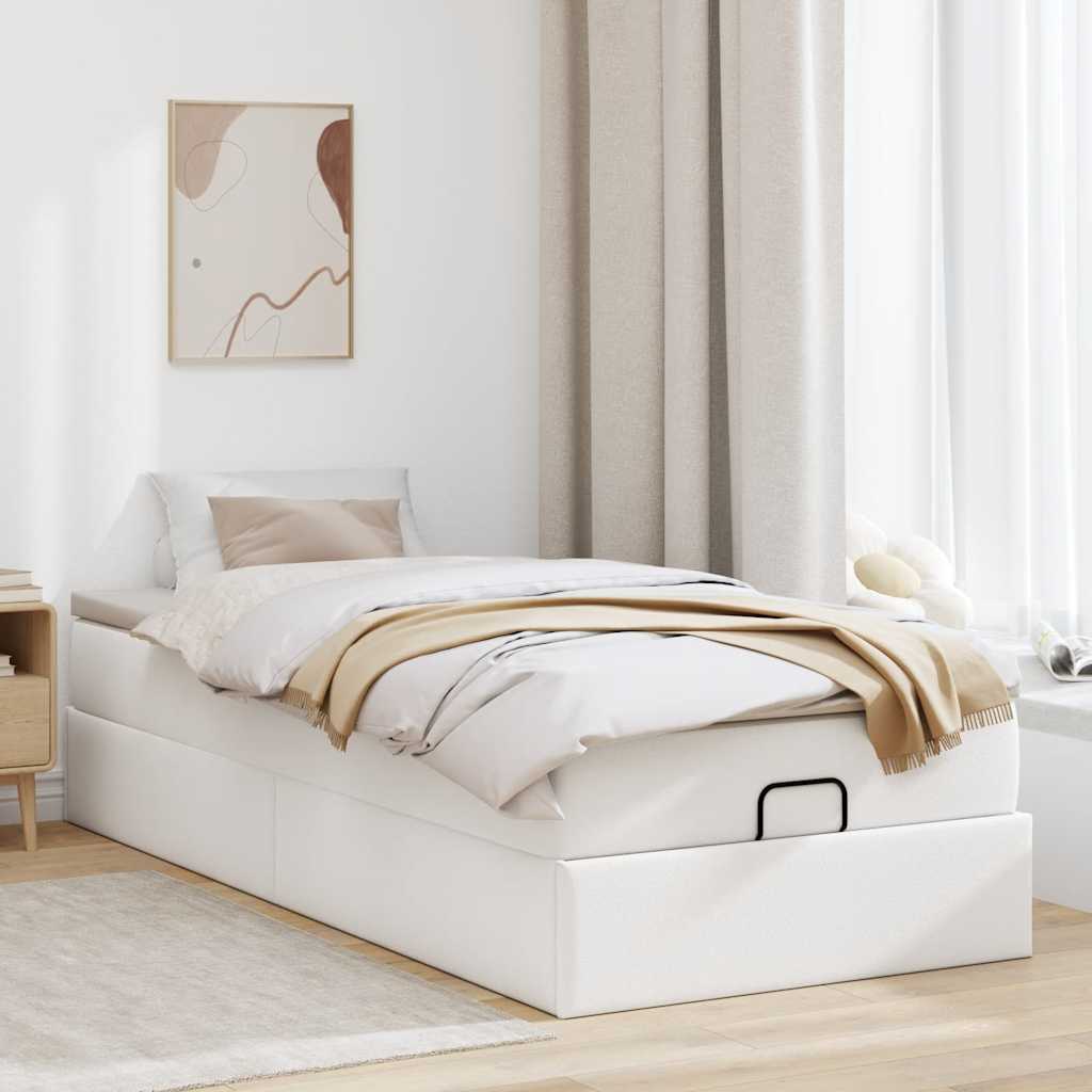 vidaXL Ottoman-Bett mit Matratze Weiß 100x200 cm Kunstleder