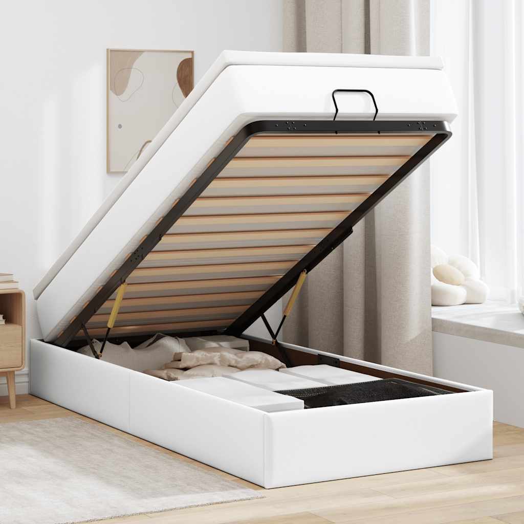 vidaXL Ottoman-Bett mit Matratze Weiß 100x200 cm Kunstleder