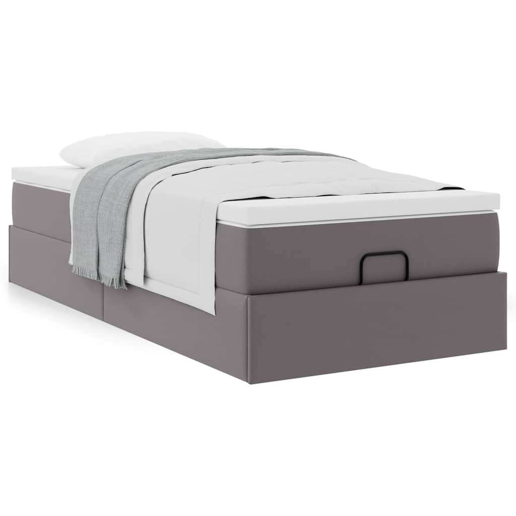 vidaXL Ottoman-Bett mit Matratze Grau 100x200 cm Kunstleder