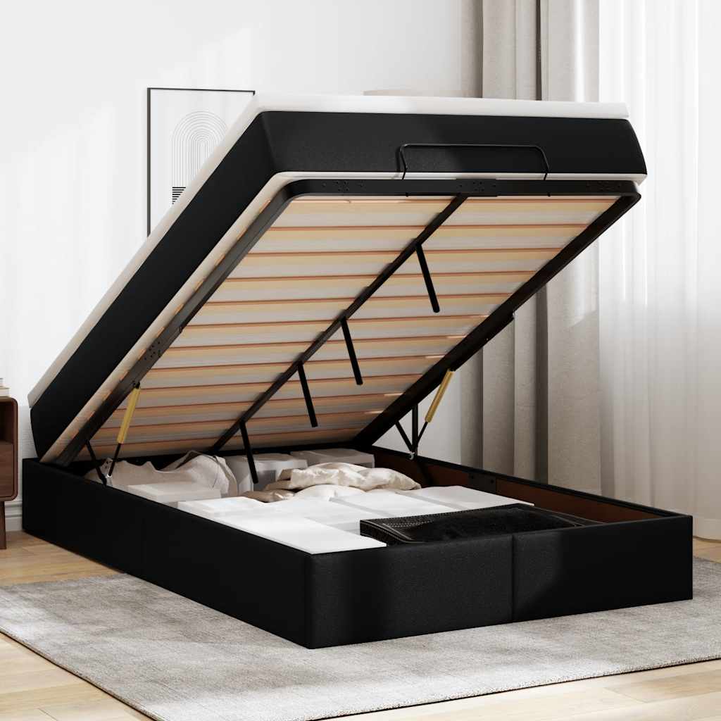 vidaXL Ottoman-Bett mit Matratze Schwarz 120x190 cm Kunstleder