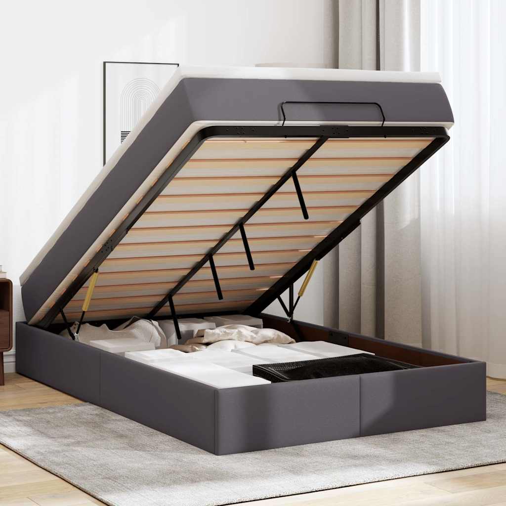 vidaXL Ottoman-Bett mit Matratze Grau 120x190 cm Kunstleder
