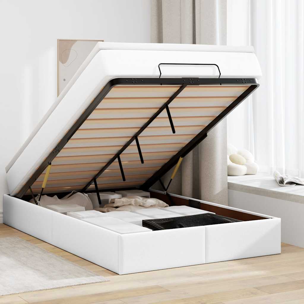 vidaXL Lit ottoman avec matelas blanc 120x200 cm en similicuir