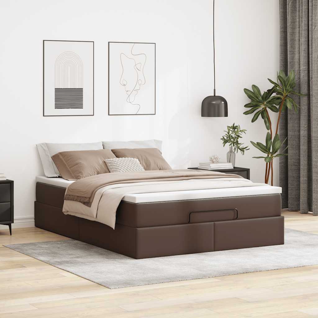 vidaXL Ottoman-Bett mit Matratze Braun 140x190 cm Kunstleder