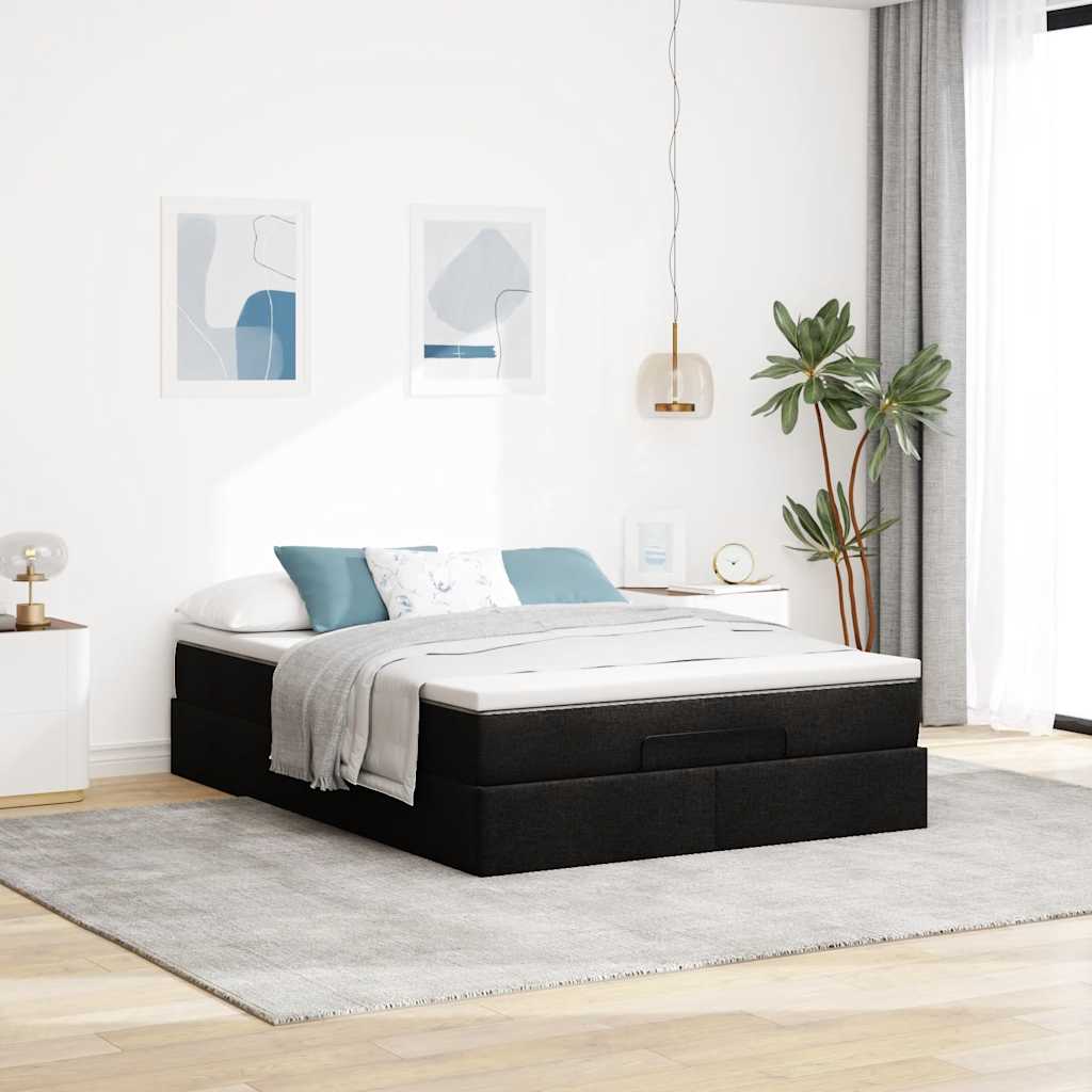 vidaXL Ottoman-Bett mit Matratze Schwarz 140x200 cm Kunstleder
