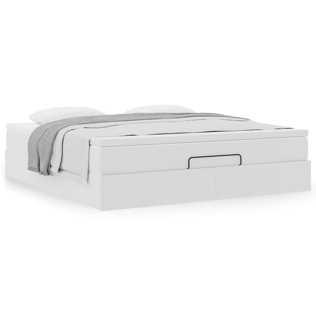 vidaXL Ottoman-Bett mit Matratze Weiß 160x200 cm Kunstleder