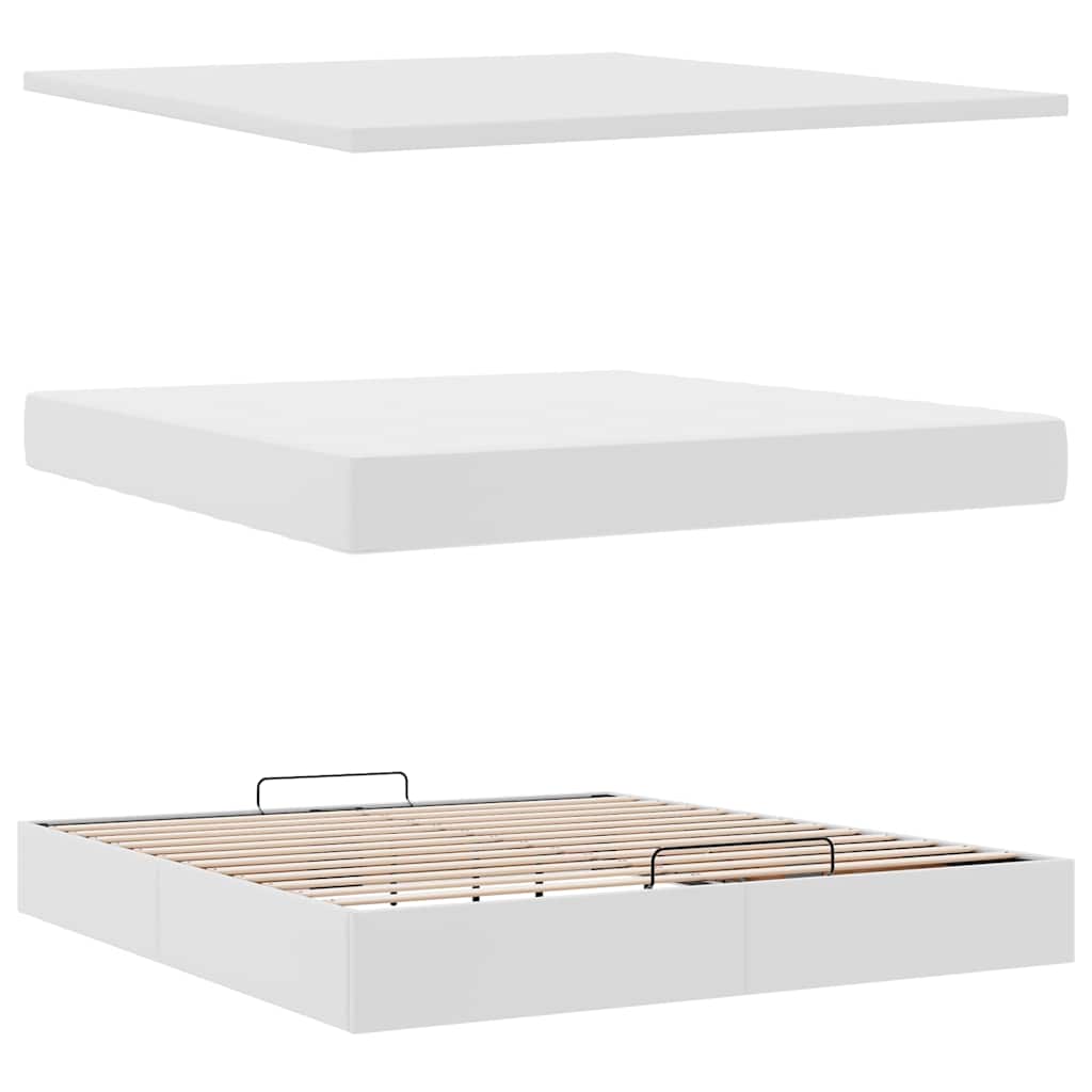 vidaXL Ottoman-Bett mit Matratze Weiß 160x200 cm Kunstleder