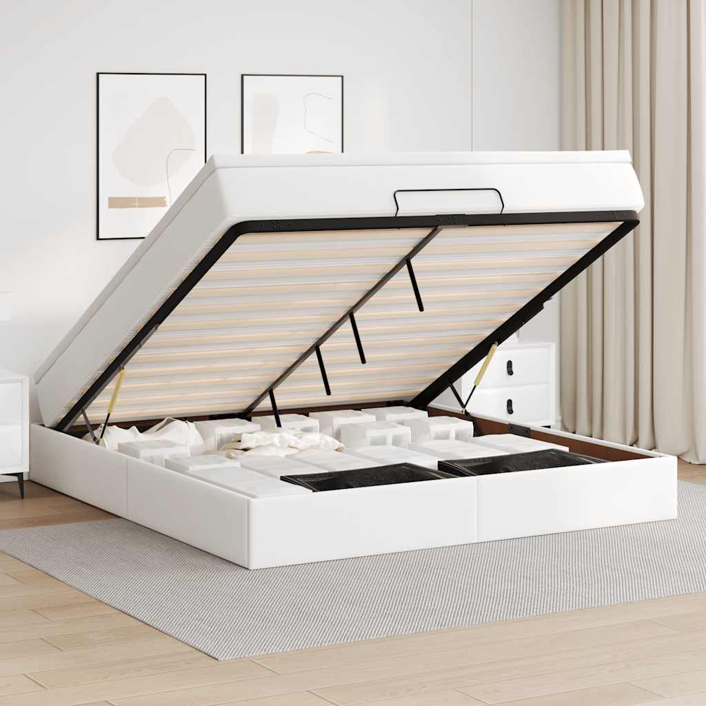 vidaXL Ottoman-Bett mit Matratze Weiß 160x200 cm Kunstleder