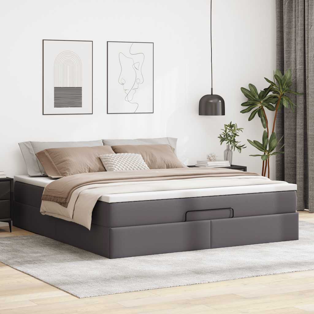 vidaXL Lit-coffre avec matelas gris 160x200 cm similicuir
