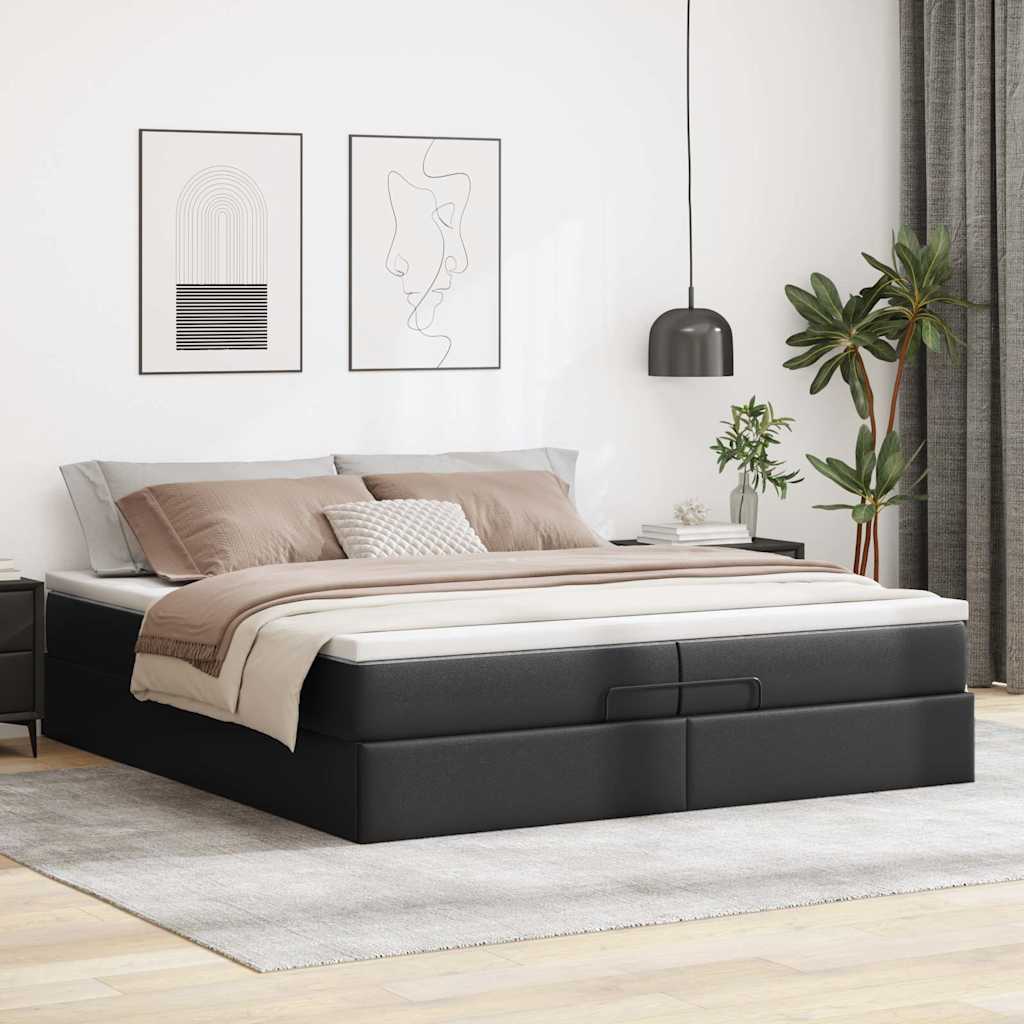 vidaXL Ottoman-Bett mit Matratzen Schwarz 200x200 cm Kunstleder