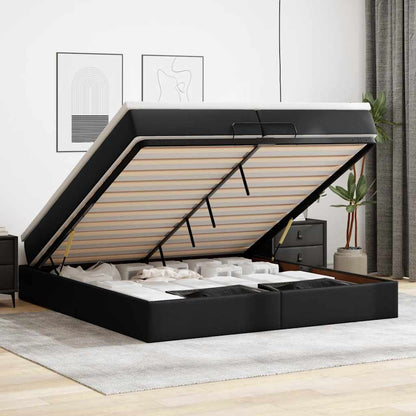 vidaXL Ottoman-Bett mit Matratzen Schwarz 200x200 cm Kunstleder