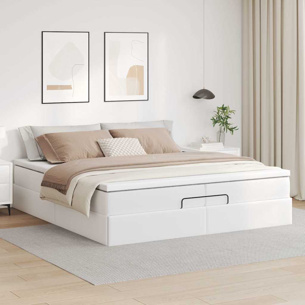 vidaXL Ottoman-Bett mit Matratzen Weiß 200x200 cm Kunstleder