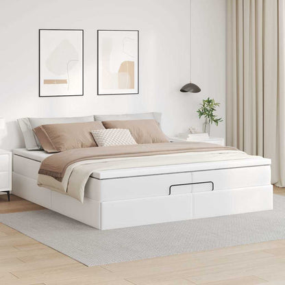 vidaXL Ottoman-Bett mit Matratzen Weiß 200x200 cm Kunstleder