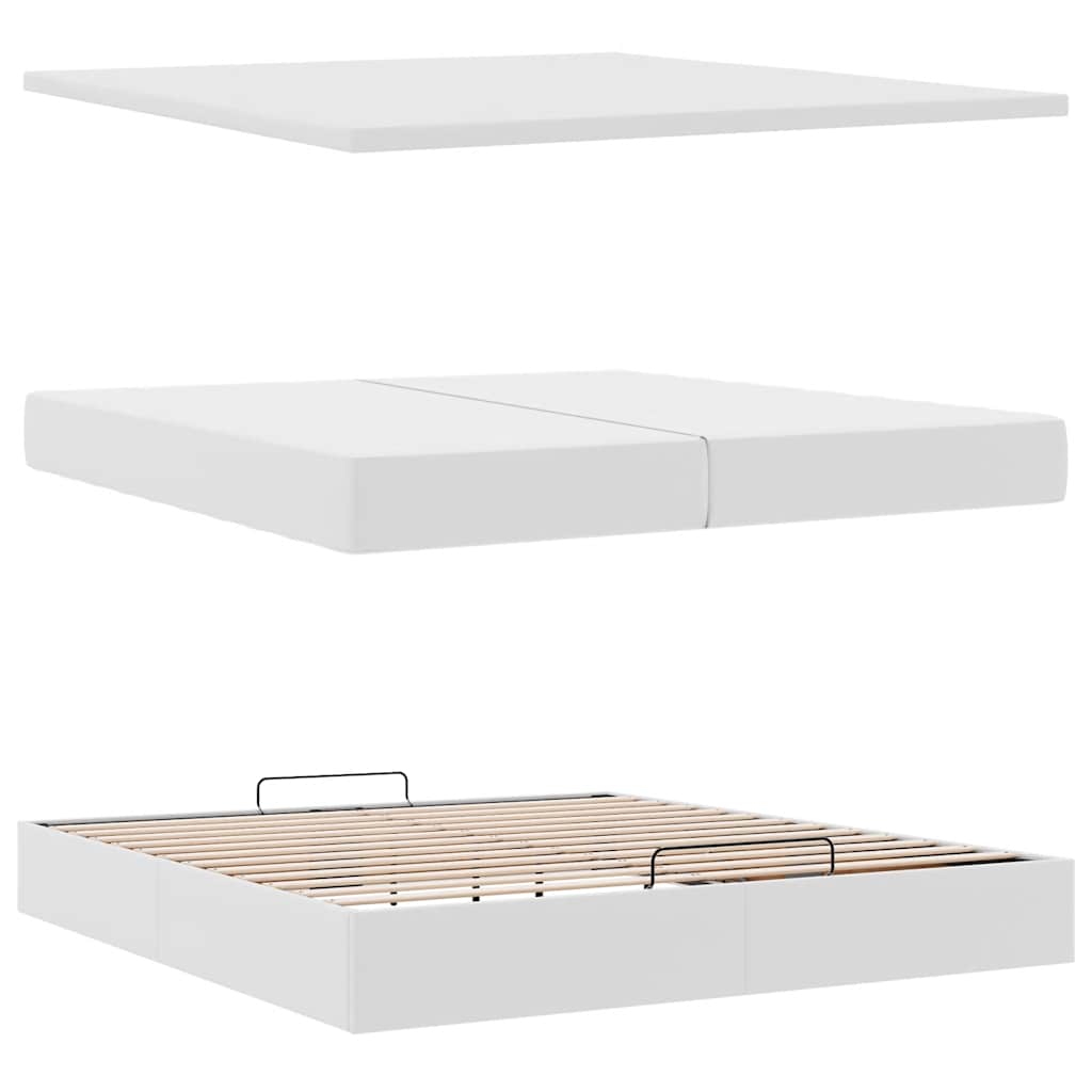 vidaXL Ottoman-Bett mit Matratzen Weiß 200x200 cm Kunstleder