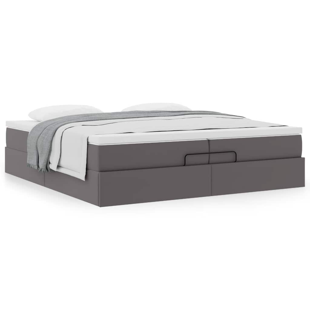 vidaXL Ottoman-Bett mit Matratzen Grau 200x200 cm Kunstleder