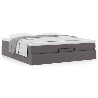 vidaXL Ottoman-Bett mit Matratzen Grau 200x200 cm Kunstleder