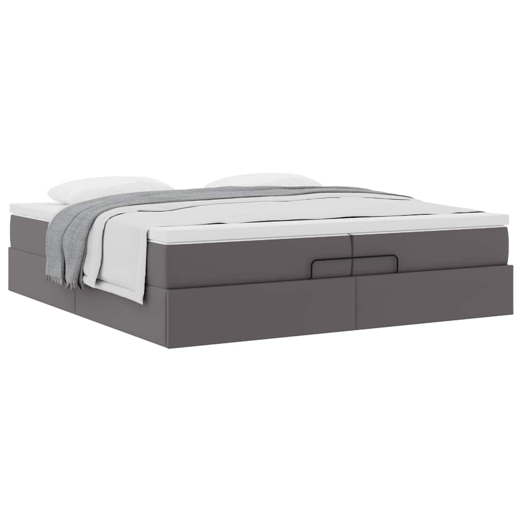 vidaXL Ottoman-Bett mit Matratzen Grau 200x200 cm Kunstleder