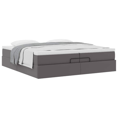 vidaXL Ottoman-Bett mit Matratzen Grau 200x200 cm Kunstleder
