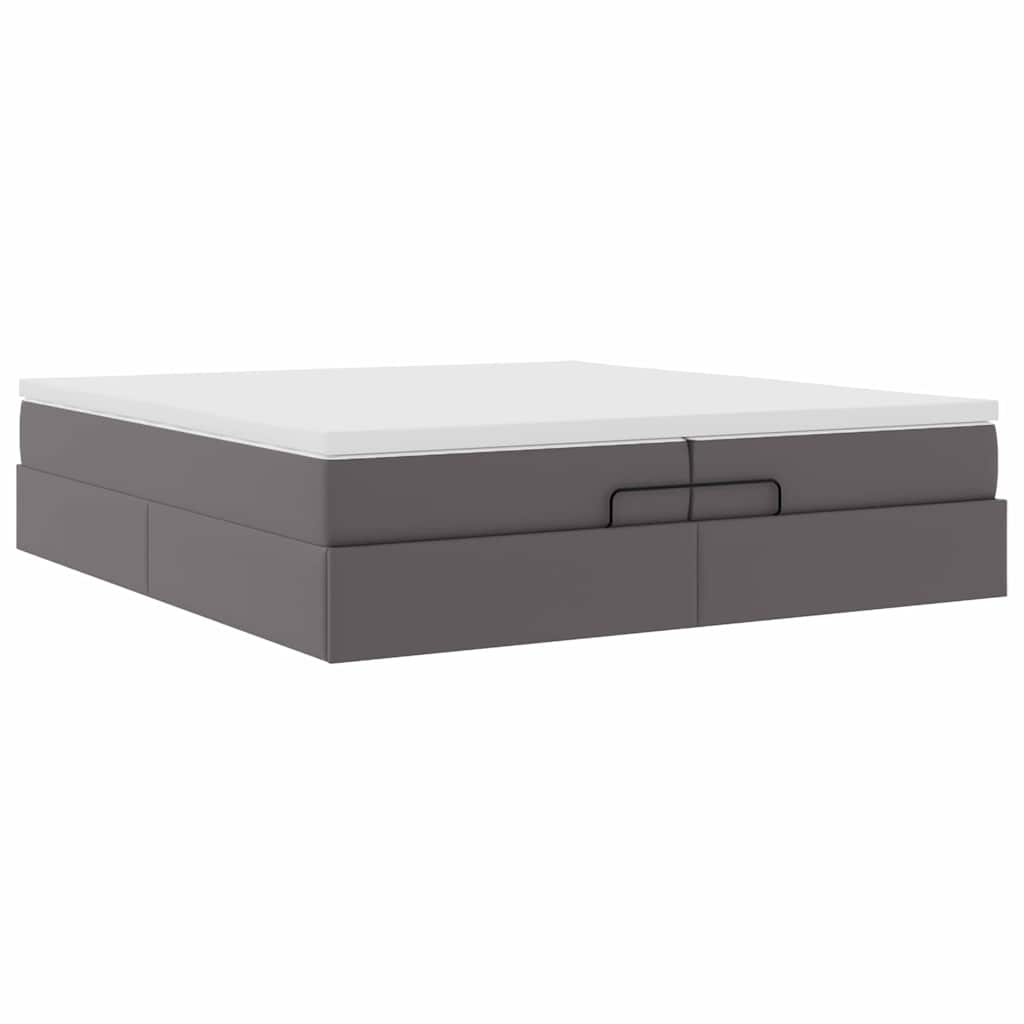 vidaXL Ottoman-Bett mit Matratzen Grau 200x200 cm Kunstleder