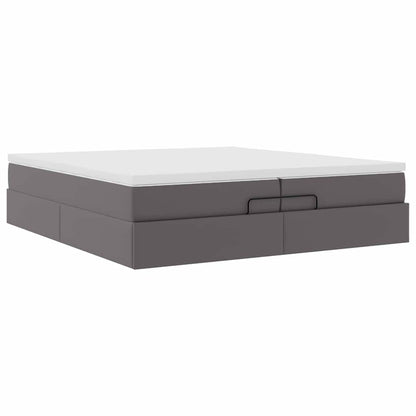 vidaXL Ottoman-Bett mit Matratzen Grau 200x200 cm Kunstleder