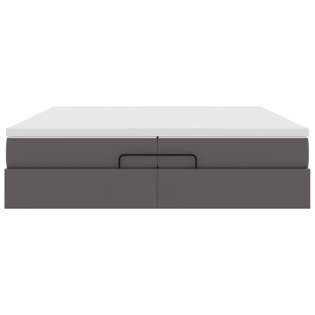 vidaXL Ottoman-Bett mit Matratzen Grau 200x200 cm Kunstleder