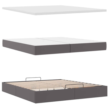 vidaXL Ottoman-Bett mit Matratzen Grau 200x200 cm Kunstleder