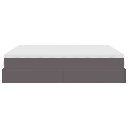 vidaXL Ottoman-Bett mit Matratzen Grau 200x200 cm Kunstleder
