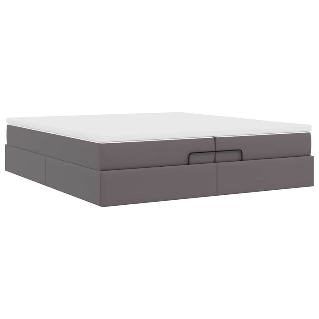 vidaXL Ottoman-Bett mit Matratzen Grau 200x200 cm Kunstleder